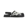Rick Owens Leather Flat Sandals With Adjustable Strap And Shark-tooth Sole In Black