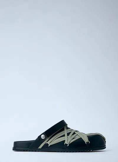 Rick Owens Megalace Mule Granola Flats In Black