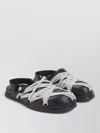 Rick Owens Leather Flat Sandals With Adjustable Strap And Shark-tooth Sole In Black