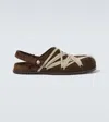 Rick Owens Strap Mule Crisscross Rubber Suede Sandals In Brown