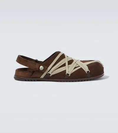 Rick Owens Megalace Suede Mules In Brown