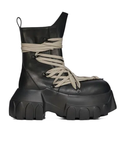 Rick Owens Megalaced Mega Tractor Boots In Black