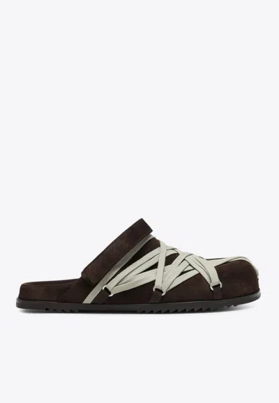 Rick Owens Megalance Suede Mules Granolas In Brown