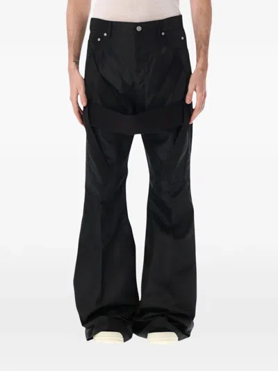 Rick Owens Denim Trousers Flared Legs Belt Loops Pockets In Black