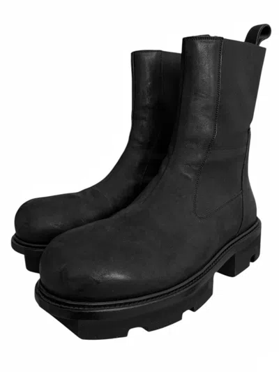 Pre-owned Rick Owens Megatooth Bozo Oiled Leather Boot In Black