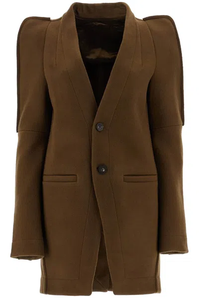 Rick Owens "melton Wool Metro Blazer Coat In In Khaki