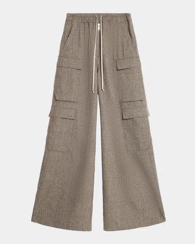 Rick Owens Men & Apos;s Melange Wool Wide-leg Drawstring Cargo Pants In Brown