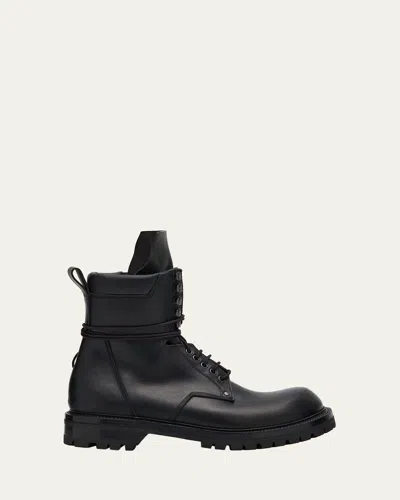 RICK OWENS MEN'S ARMY LOW LEATHER LACE-UP BOOTS