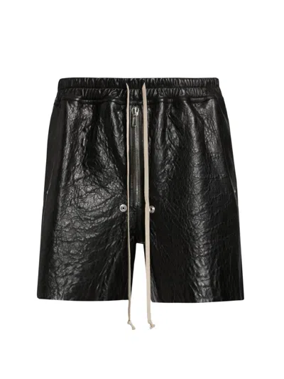 Rick Owens Men's Bela Leather Drawstring Shorts In Black