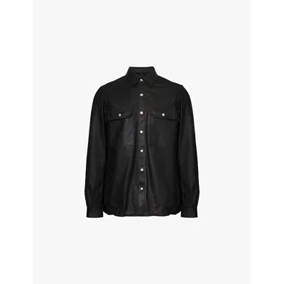 Rick Owens Mens Black Curved-hem Regular-fit Leather Jacket In 09 Black