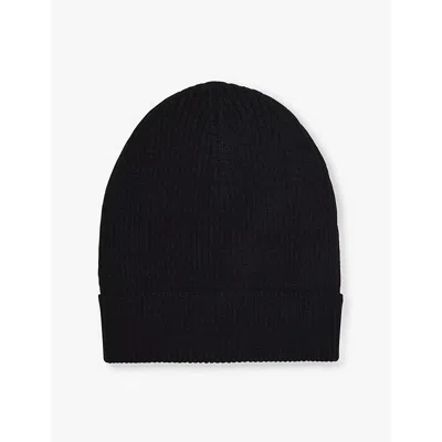 Rick Owens Mens Black Folded-brim Ribbed Virgin-wool Beanie Hat