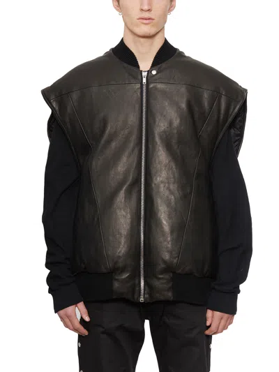 Rick Owens Men's Black Leather Flight Jacket For Fw23
