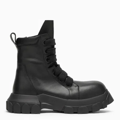 Rick Owens Men's Black Leather Lace-up Boots With Geometric Details