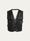 Rick Owens Sleek Leather Cargo Vest Size 48 In Black