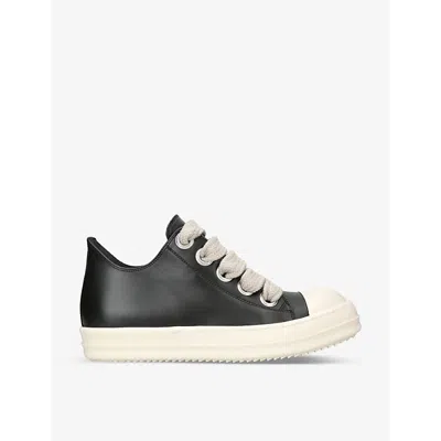 Rick Owens Jumbo-lace Leather Low-top Trainers In Blk/white