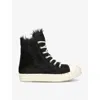 RICK OWENS RICK OWENS MEN'S BLK/WHITE SERRATED-SOLE PONY-HAIR HIGH-TOP TRAINERS