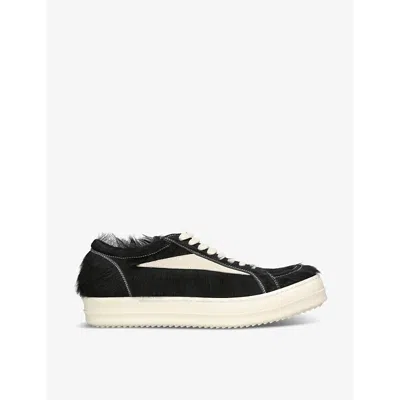 Rick Owens Vintage Low Brushed Pony-hair Low-top Trainers In Blk/white
