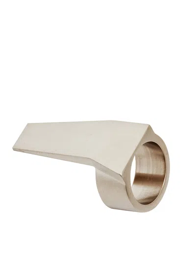 Rick Owens Men's Brass Trunk Ring In Silver
