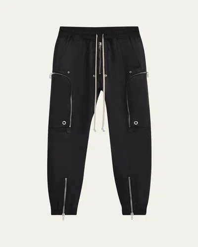 Rick Owens Men's Coated Linen Twill Bauhaus Cargo Pants In Black