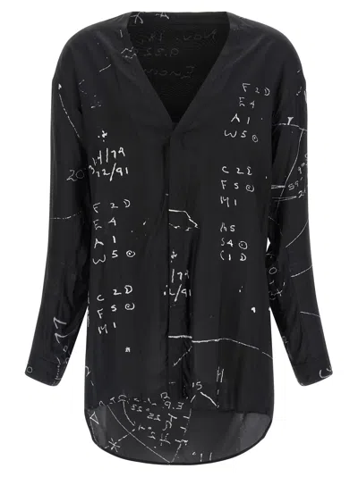 Rick Owens Concordian Longline Sheer V Neck Shirt In Black