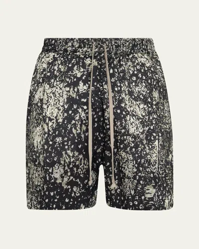 Rick Owens Men's Cupro Wolfish-print Boxer Shorts In Black/pearl