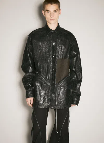 Rick Owens Men Distressed Denim Jacket In Black