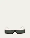 Rick Owens Men's Fog Acetate Rectangle Sunglasses In Pearl/forrest