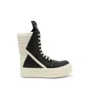 Rick Owens Men's Full Grain Leather Mega Geobasket Sneakers In Black/milk