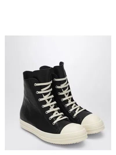 Rick Owens Men's High Black/white Leather Trainer Sneaker | Size 41 | Ru01e5890lgy