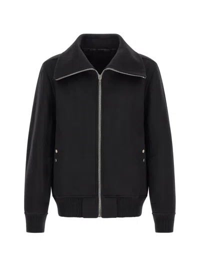 Rick Owens Men's High-collar Wool Jacket With Zip Closure And Ribbed Cuffs In Nero