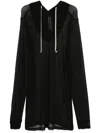 Rick Owens Semi-transparent Hooded Sweatshirt In Black