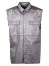 Rick Owens Metallilc Leather Sleeveless Snap-up Shirt Jacket