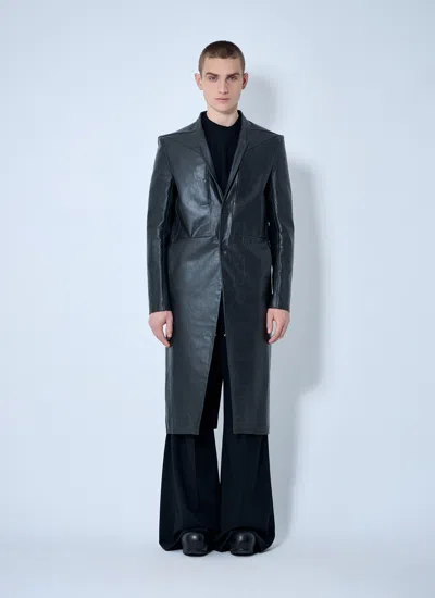 Rick Owens Men Leather Lido Coat In Black