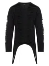 Rick Owens Black Virgin Wool Long-sleeve Top With Asymmetric Hem In Black