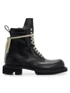 Rick Owens Low Army Black Ankle Boots With Decorative Oversize Laces And Lug Sole In Leather Man In Black