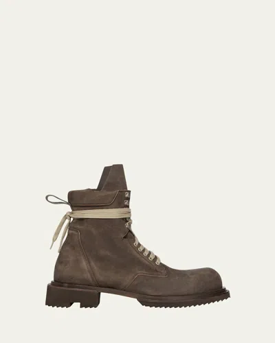 Rick Owens Men's Low Army Gabe Leather Lace-up Ankle Boots In Brown