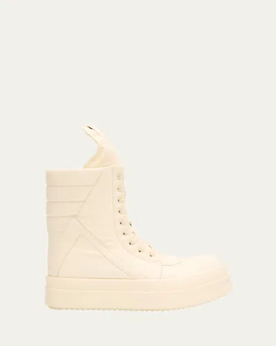 Rick Owens Men's Mega Geobasket Leather High-top Sneakers In White