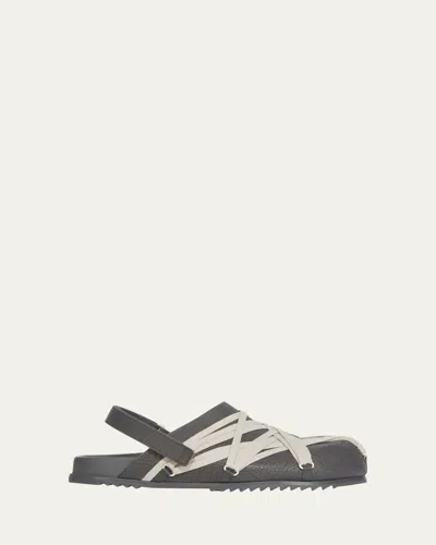RICK OWENS MEN'S MEGALACE CRACKED LEATHER MULES
