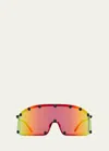 Rick Owens Men's Shield 80mm Rectangular Sunglasses In Blktemp/rnbwlens