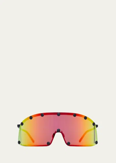 Rick Owens Men's Shield 80mm Rectangular Sunglasses In Blktemp/rnbwlens