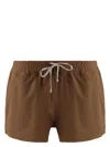 Rick Owens Elastic Waistband Swim Shorts With Side Pockets In Brown