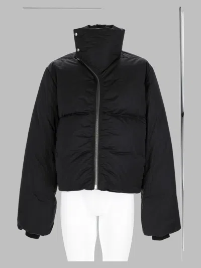 Rick Owens Cropped Padded Jacket With Asymmetrical Zipper And High Collar In Black