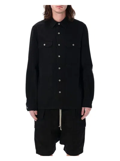 Rick Owens Long Sleeve Shirt With Dual Chest Pockets In Black