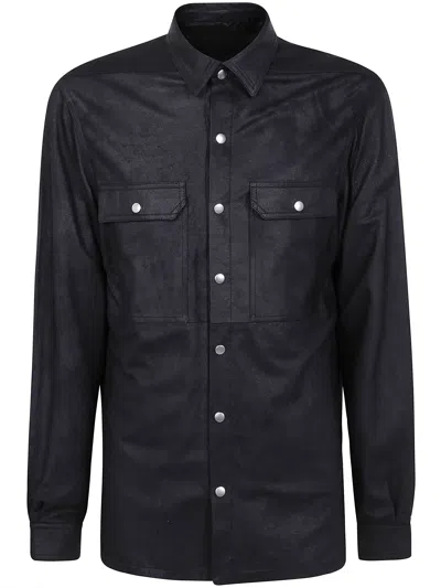 Rick Owens Men Outeshirt Leather Jacket In Blue