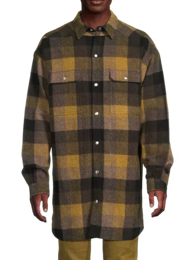 RICK OWENS MEN'S OVERSIZED PLAID OUTERSHIRT