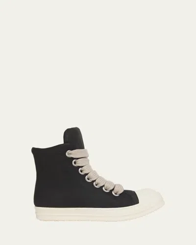 Rick Owens Men's Padded Leather Jumbo Lace Sneakers In Black/milk/milk