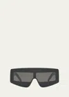 Rick Owens Men's Phleg Acetate Rectangle Sunglasses In Blk Temple/blk Le