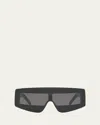Rick Owens Men's Phleg Acetate Rectangle Sunglasses In Blk Temple/blk Lens