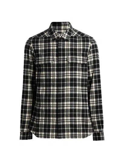 Rick Owens Men's Plaid Cotton Overshirt In Black