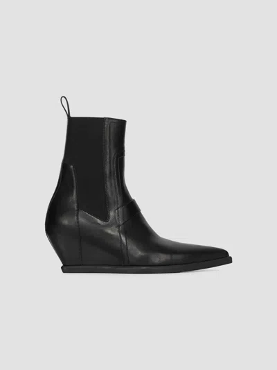 Rick Owens Point Toe Leather Wedge-heel Ankle Boots In Black